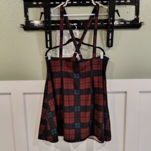 Maroon And Green Plaid Skirtall, Skirt, Overall Winter Jumper From Modcloth